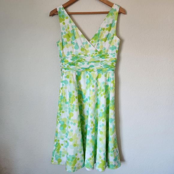 Maggy London Petites Sleeveless Midi Lined Dress Green & Yellow, Size 6 - Picture 2 of 4